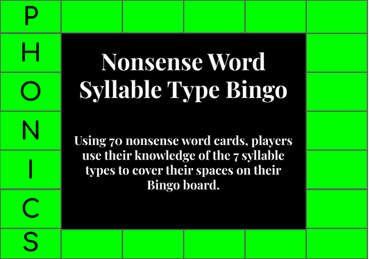 Nonsense Word Syllable Type Bingo