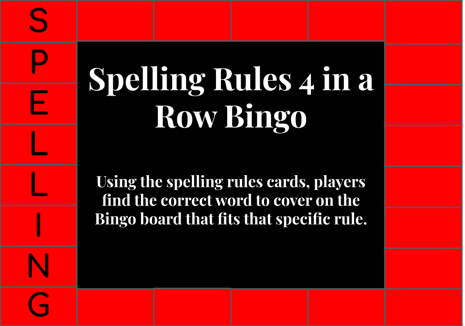 Spelling Rules 4 in a Row Bingo